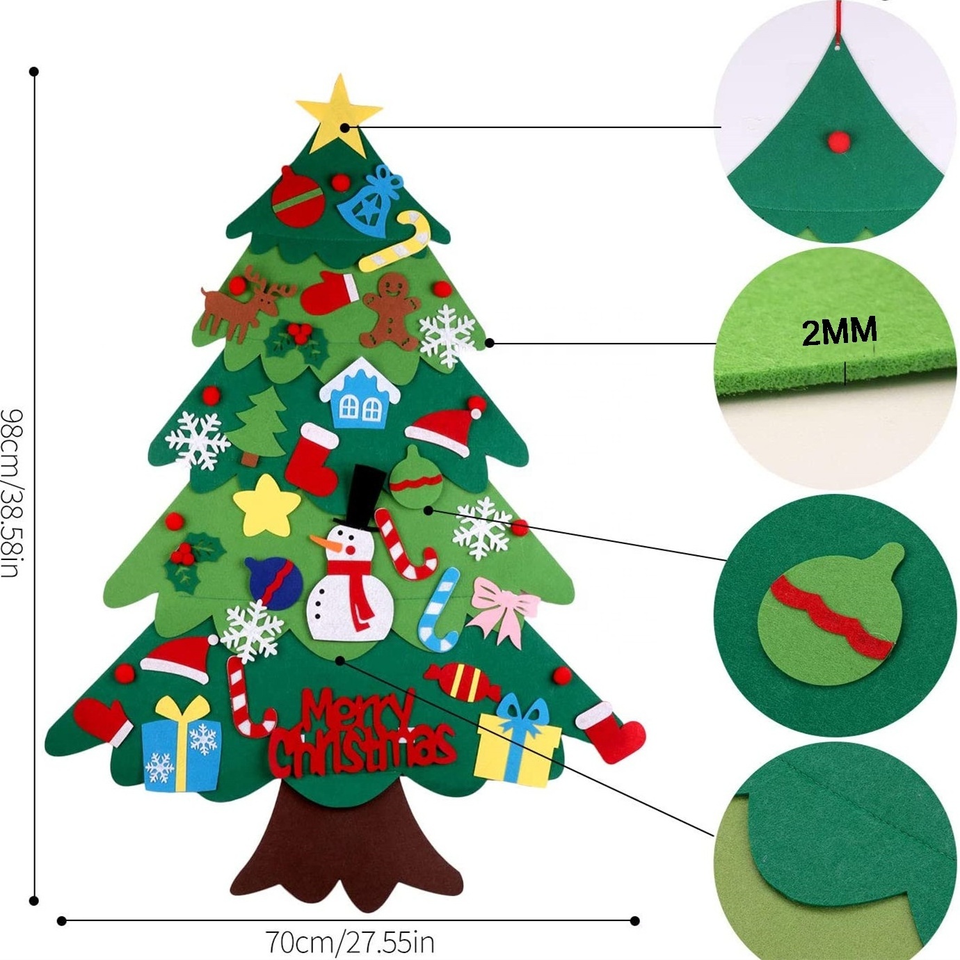 28pcs,32pcs Ornaments Felt Wall hanging Christmas tree for Xmas Decoration