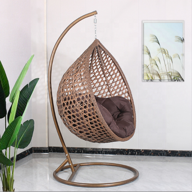 patio indoor swing chair garden outdoor rattan  egg shaped hanging patio swing egg chair with stand