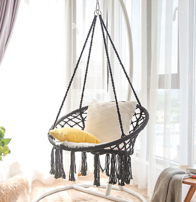 Macrame Patio Swings Hammock Swing Chair Indoor Outdoor Patio Decor Hanging with Tassels and Fringes for Toddlers and Adults