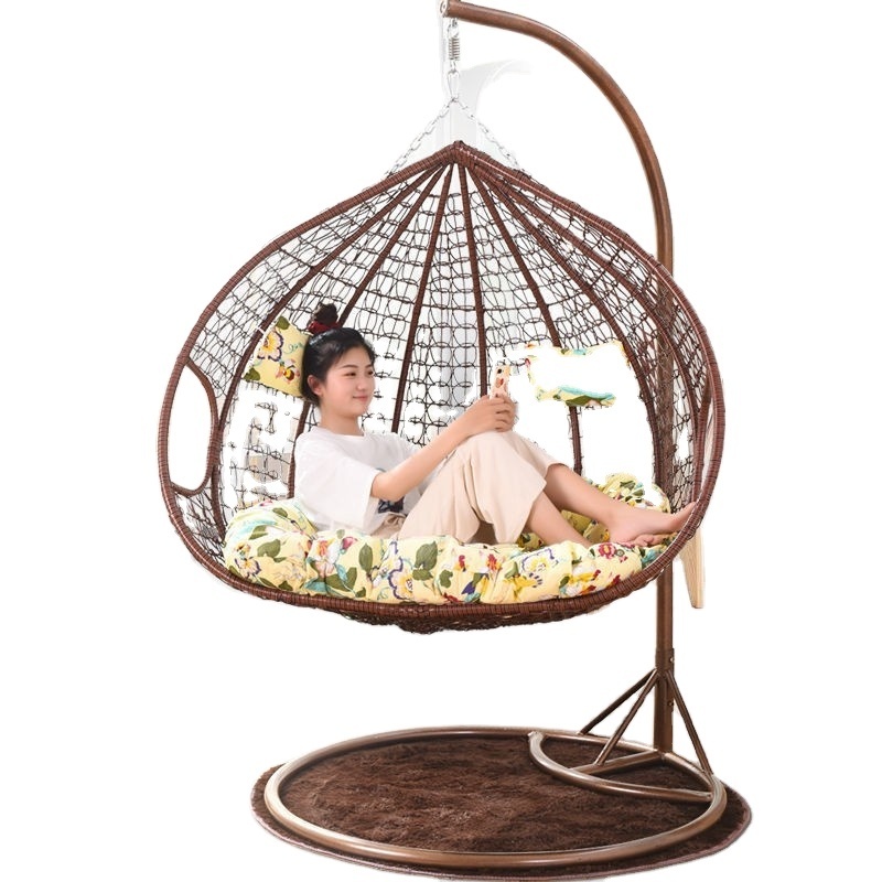 2023 shangjie outdoor rattan wicker double seat hanging egg patio swing chair with metal stand