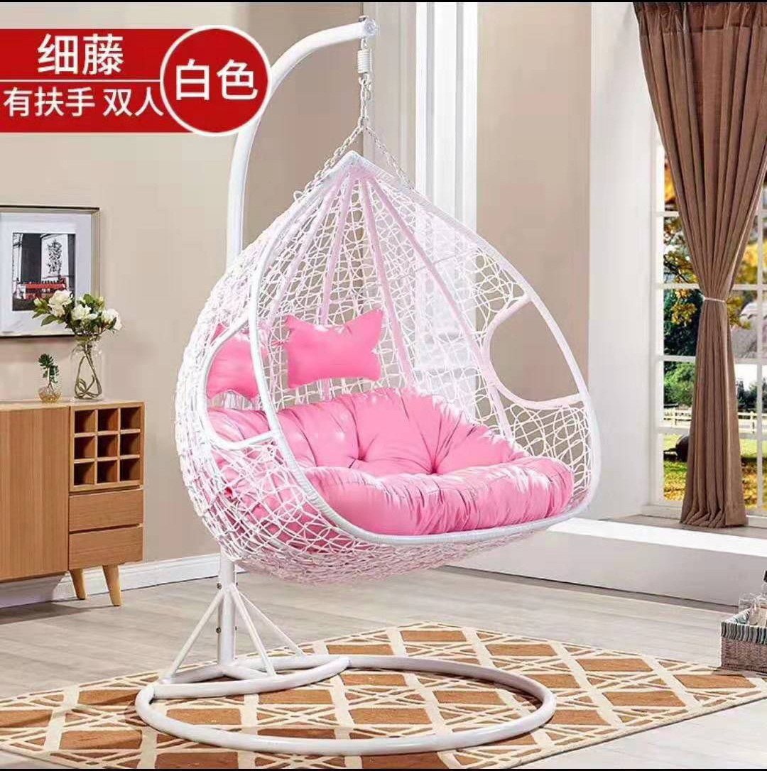 2023 shangjie outdoor rattan wicker double seat hanging egg patio swing chair with metal stand