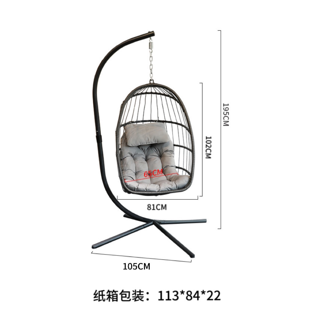 new Outdoor Patio Swing Chair Hanging Chair Foldable carton pack Garden Rope Egg Chair Swing with Stand