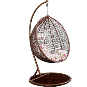 Furniture manufacture rattan egg hanging patio swing char with metal stand