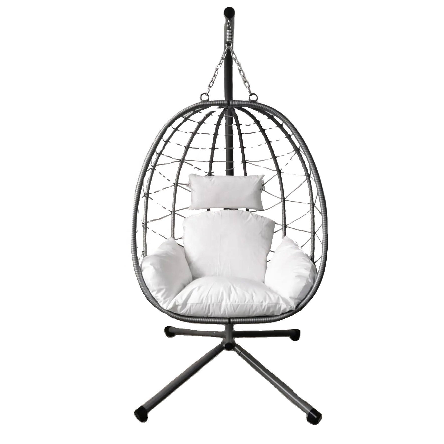 easy to fold Rattan Swing Patio Garden Hanging Egg Chair with Cushion