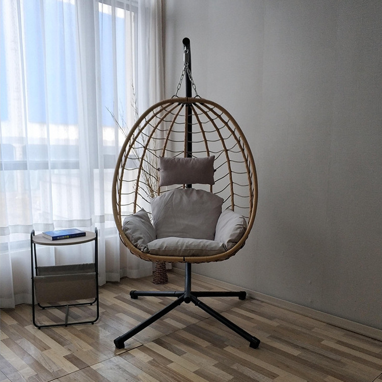 easy to fold Rattan Swing Patio Garden Hanging Egg Chair with Cushion