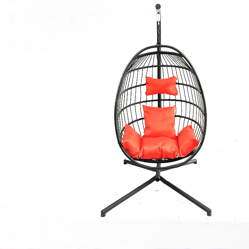 Outdoor Foldable Single Seat Patio Swing Hanging Egg Chair with Metal Stand Indoor Wicker Rattan Garden Swings Furniture chairs