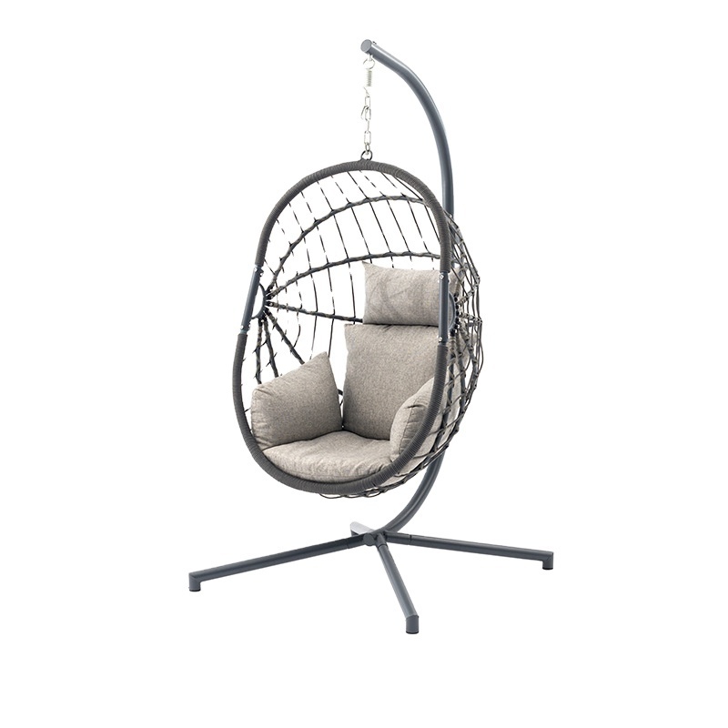 Outdoor Indoor Foldable Swing Easy to Store Basket Wicker Rattan Patio Swings Hanging Egg Nest Chair with Metal Stand