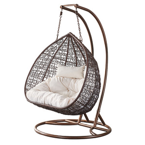 New arrival 2022 shangjie balcony outdoor rattan wicker double seat hanging egg swing chair with metal stand for wholesale