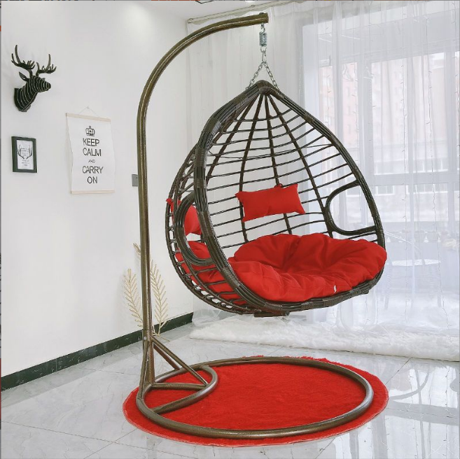 New arrival 2022 shangjie balcony outdoor rattan wicker double seat hanging egg swing chair with metal stand for wholesale