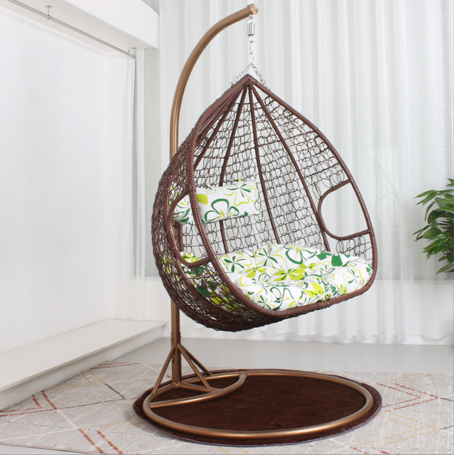 New arrival 2022 shangjie balcony outdoor rattan wicker double seat hanging egg swing chair with metal stand for wholesale