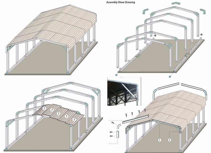 hot sales prefab ready made galvanized car shed metal carport frame parts