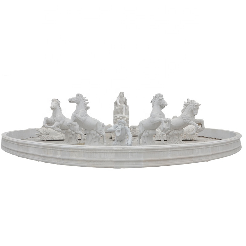 Outdoor Large Trevi Fountain Stone Garden Water Fountain With Poseidon Statue and Winged Horse