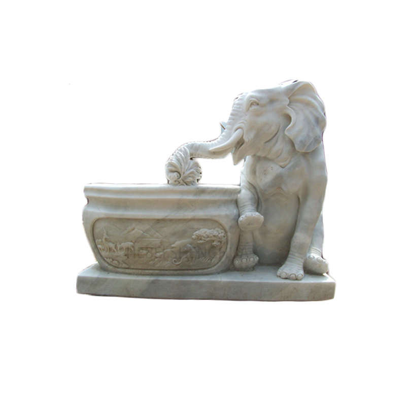 Outdoor Garden Marble Elephant Statue Stone Water Fountain For Sale