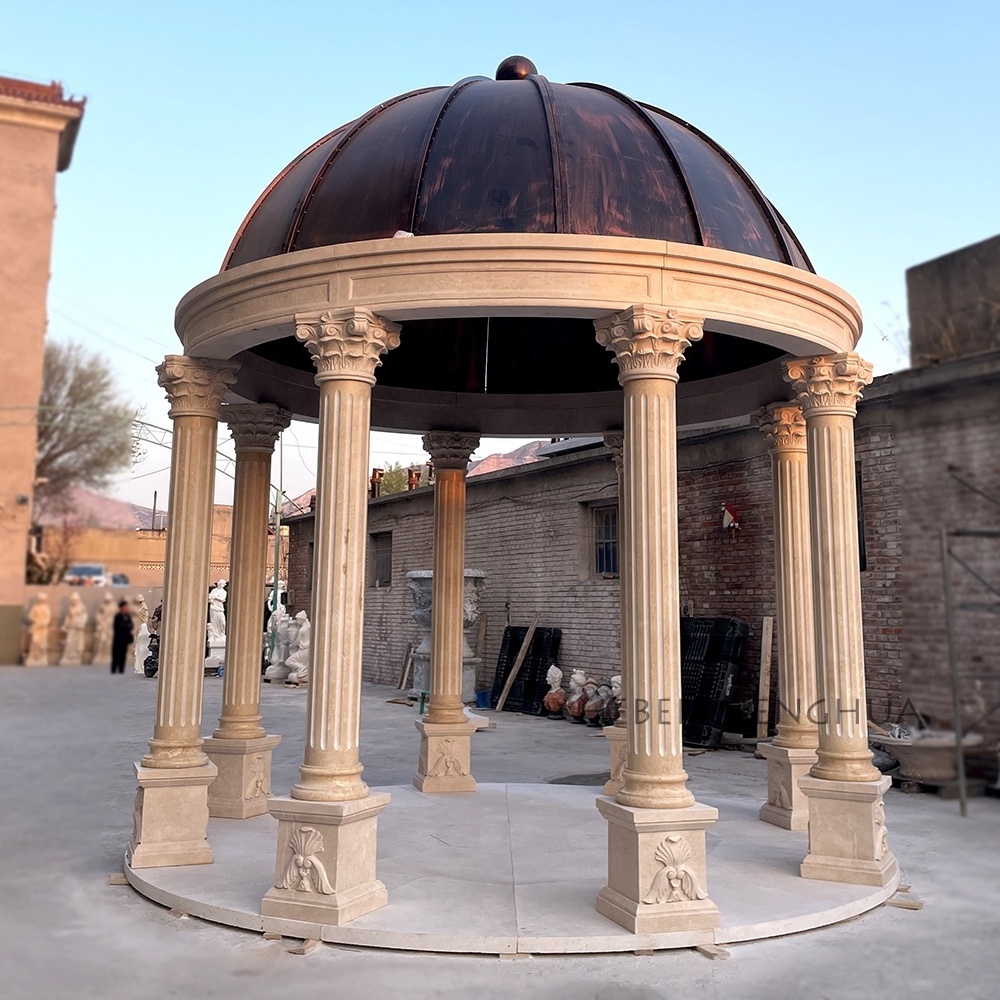 Outdoor Garden Large Size Egyptian Beige Marble Round Gazebo Wedding Decorations With Column