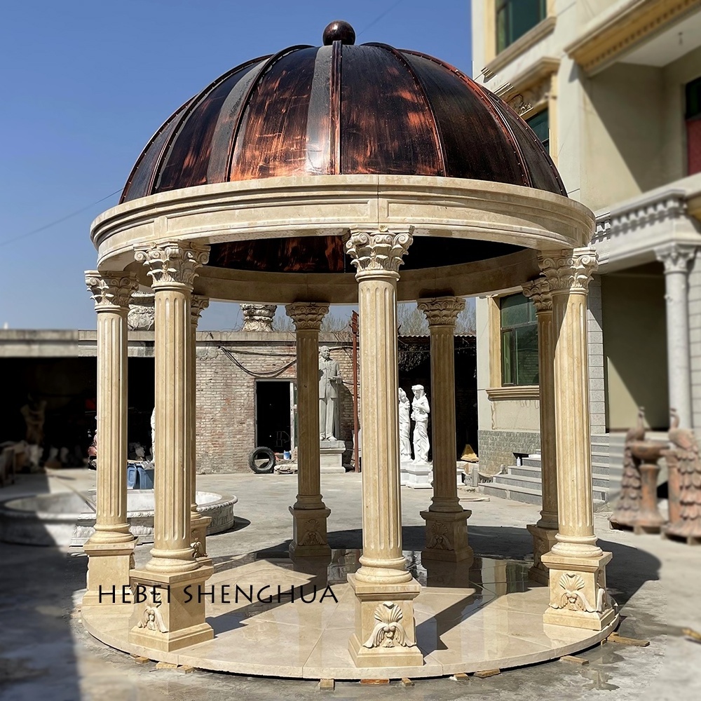 Outdoor Garden Large Size Egyptian Beige Marble Round Gazebo Wedding Decorations With Column