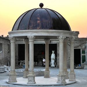 Outdoor Garden Large Size Egyptian Beige Marble Round Gazebo Wedding Decorations With Column