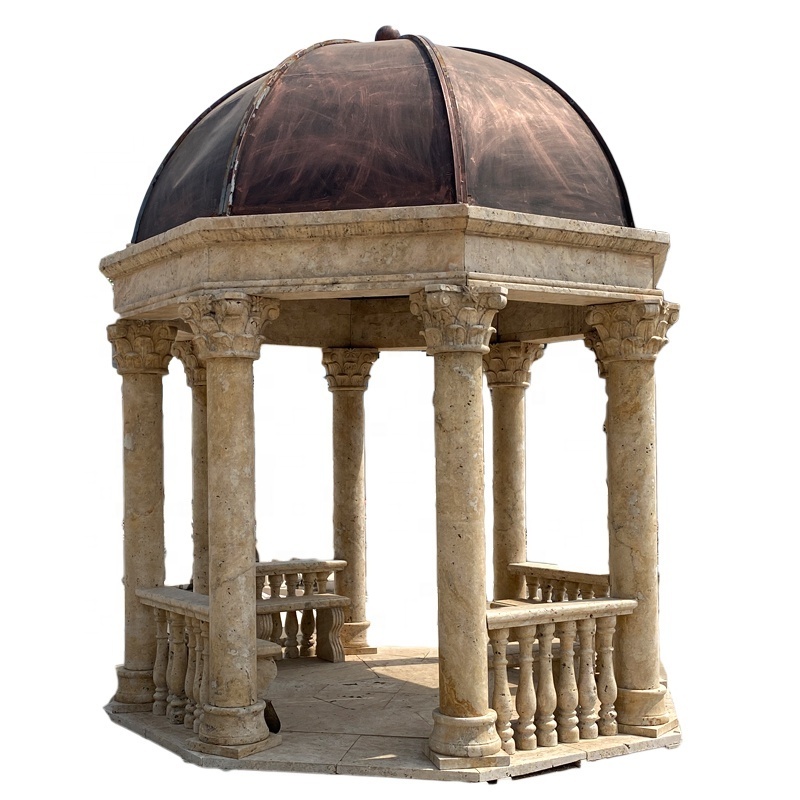 Outdoor Garden Large Size Egyptian Beige Marble Round Gazebo Wedding Decorations With Column