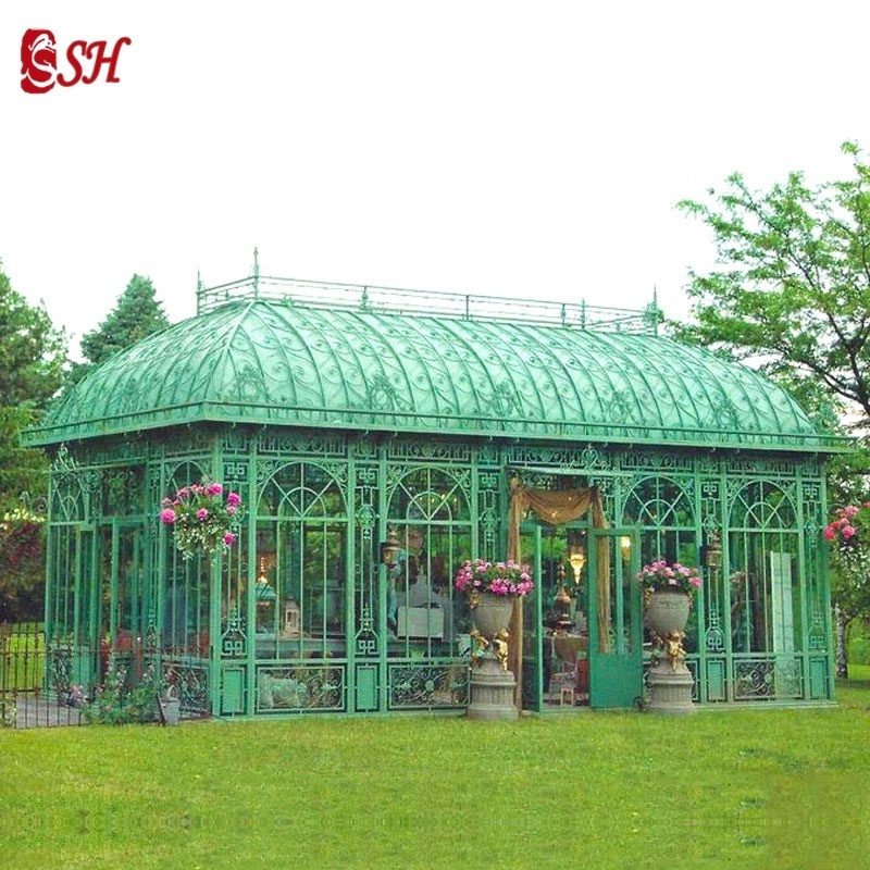 Luxury Outdoor Large Size  Wrought Iron Gazebo With Glass For Wedding Venues