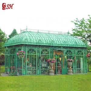 Luxury Outdoor Large Size  Wrought Iron Gazebo With Glass For Wedding Venues