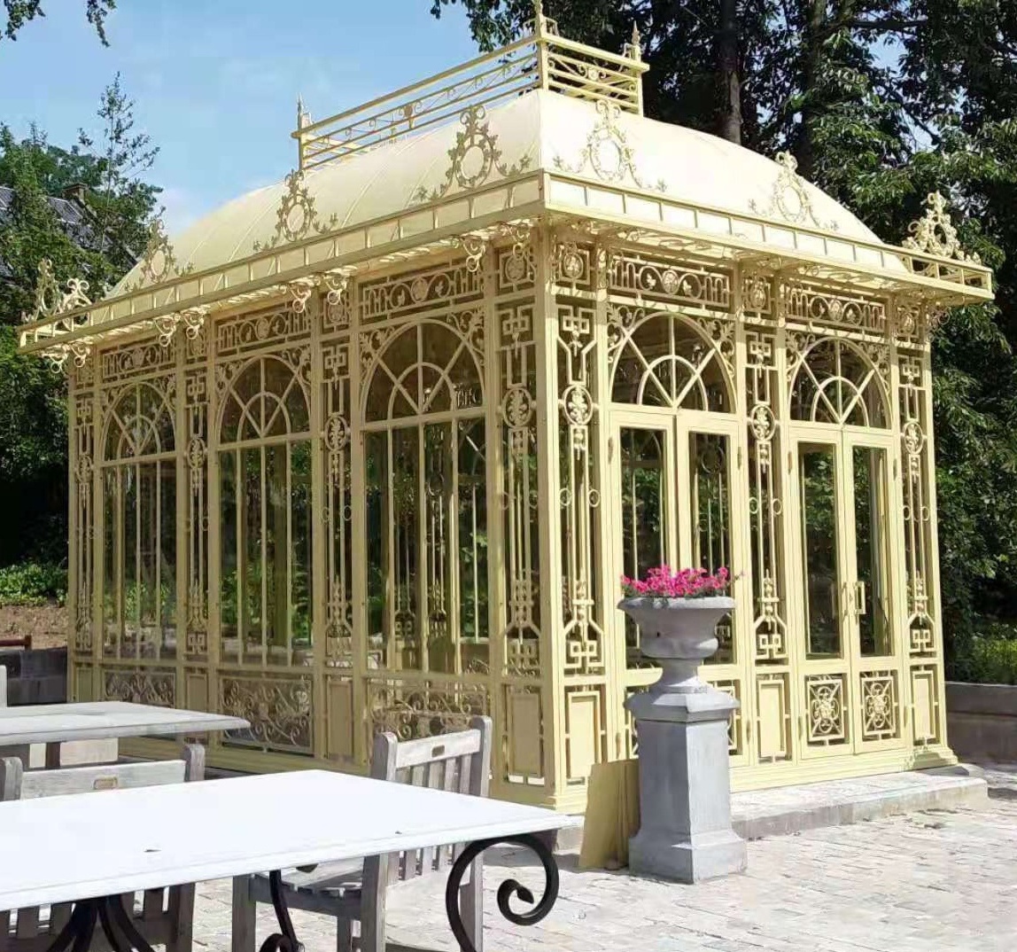 Luxury Outdoor Large Size  Wrought Iron Gazebo With Glass For Wedding Venues