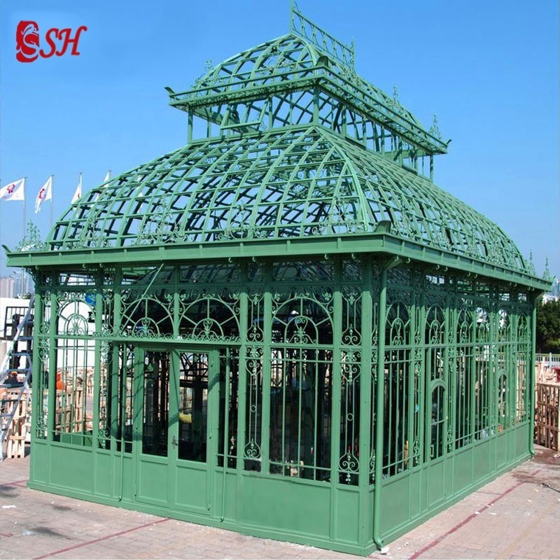 Luxury Outdoor Large Size  Wrought Iron Gazebo With Glass For Wedding Venues