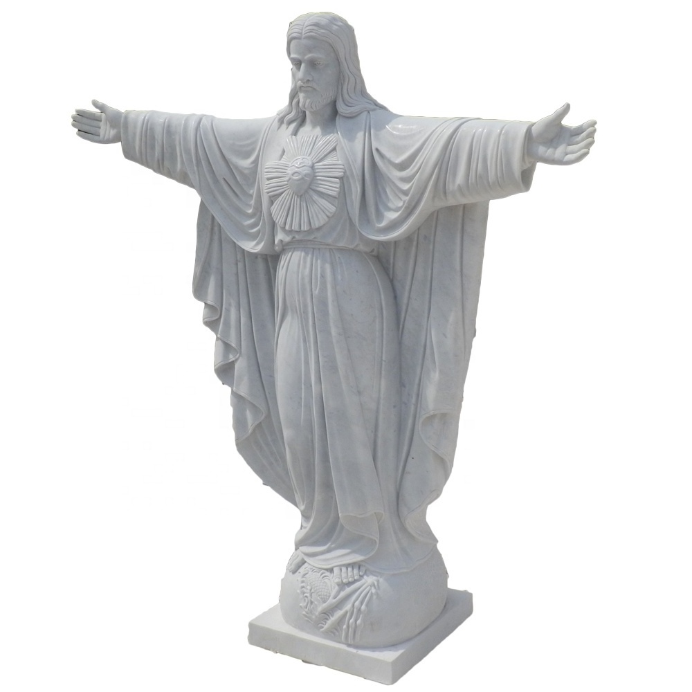 Natural White Marble Life Size Jesus Piece Statue With lamb