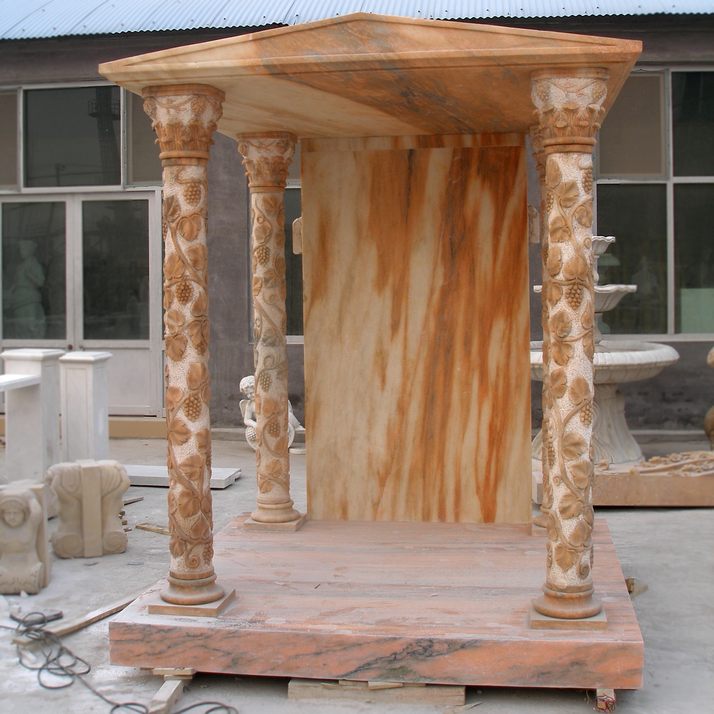 Custom Religious Shelter Natural Marble Hand Carving Altar