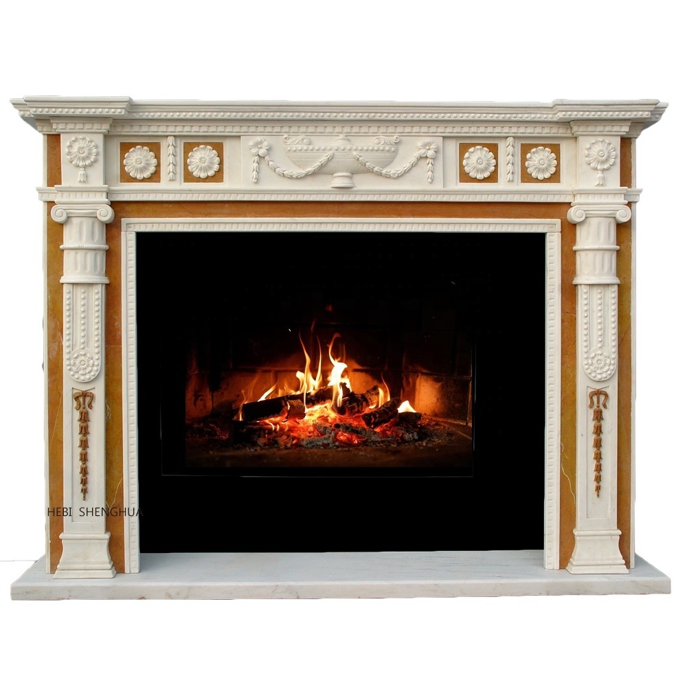 Marble Custom Interior Natural Europe Customized European Wooden and Resin Mantel Indoor Electric Fireplace Wood Stove Indoor