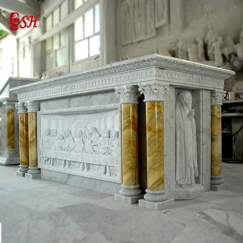 Customized Marble Altar Table With Kneeling Angel Statue