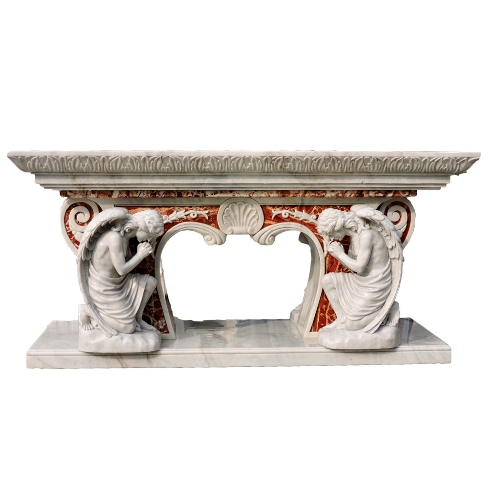 Customized Marble Altar Table With Kneeling Angel Statue