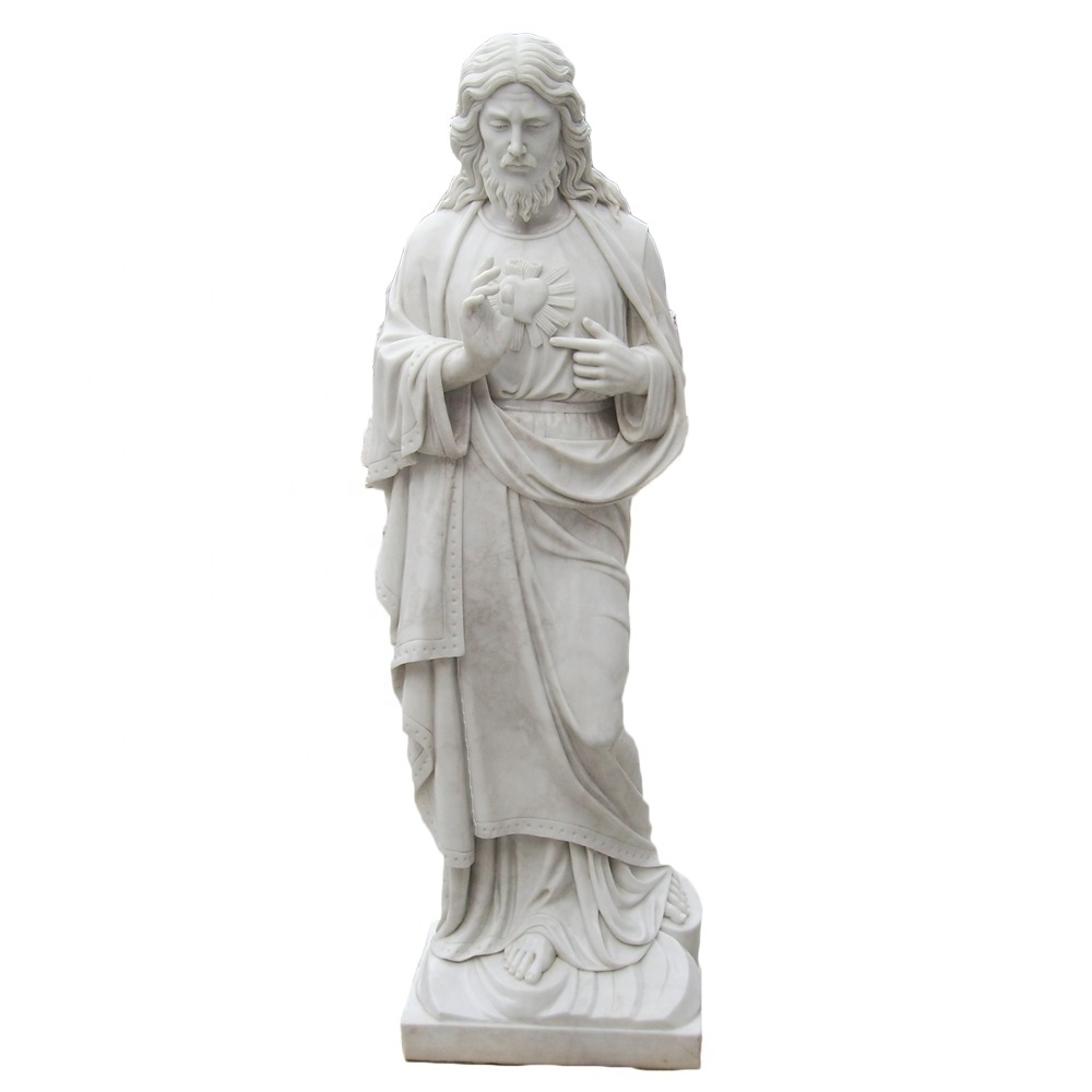 Natural White Marble Life Size Jesus Piece Statue With lamb