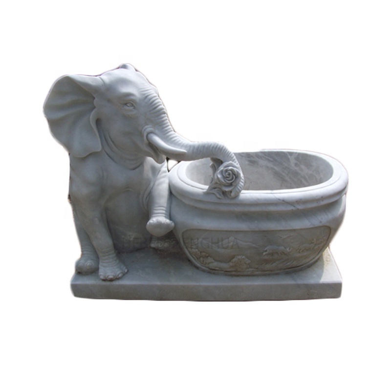 Outdoor Garden Marble Elephant Statue Stone Water Fountain For Sale