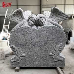 Marble and G603 Granite Headstone with Angel Statue Carved Tombstone Cemetery White or Black SH-SHENGHUA European CN;HEB SH-923