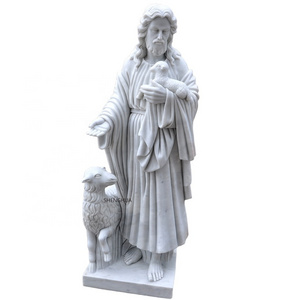 Natural White Marble Life Size Jesus Piece Statue With lamb