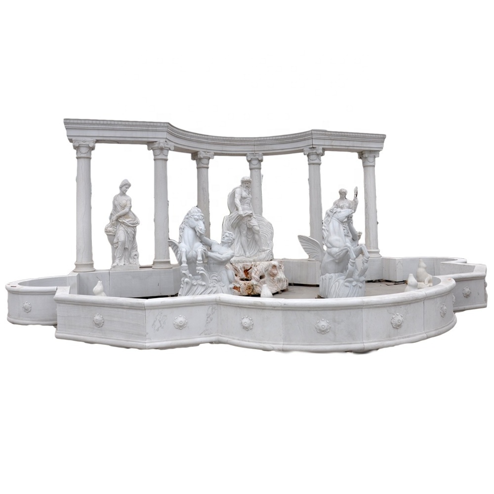 Outdoor Large Trevi Fountain Stone Garden Water Fountain With Poseidon Statue and Winged Horse