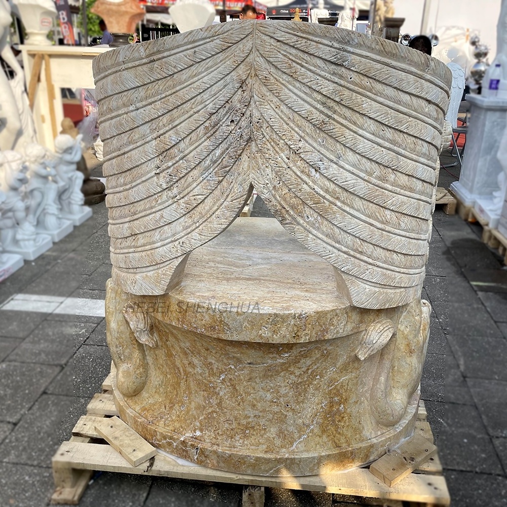 Luxury Natural Travertine Marble Hand Carvings  Outdoor Garden Decoration Chairs With Lion Head Statue Bench