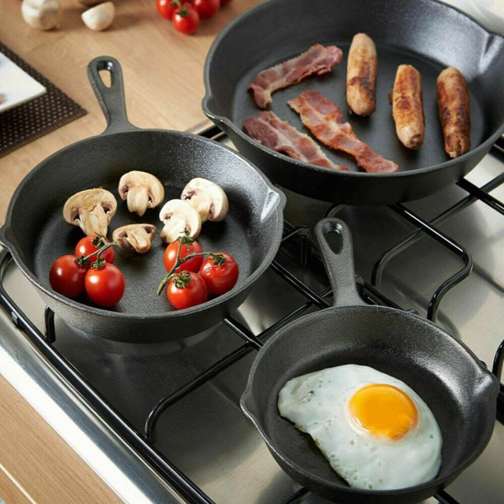 Pre Seasoned Cast Iron Skillet Frying Pan Oven Safe Grill Cookware Griddle Pan