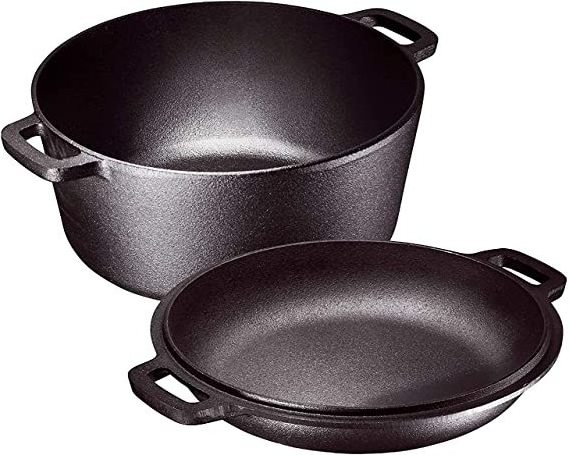 Pre-Seasoned Combo Cooker 2 in 1 Cast Iron Pre-Seasoned Double Dutch Oven