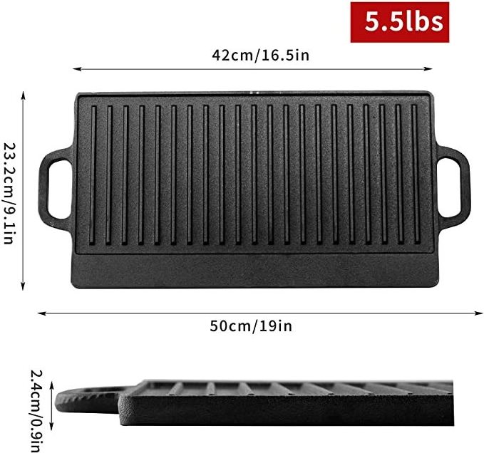 Hot Sale Non Stick Vegetable Oil Double Side Reversible Cast Iron BBQ Griddle Plate Grill Pan