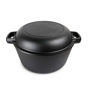 Pre-Seasoned Combo Cooker 2 in 1 Cast Iron Pre-Seasoned Double Dutch Oven