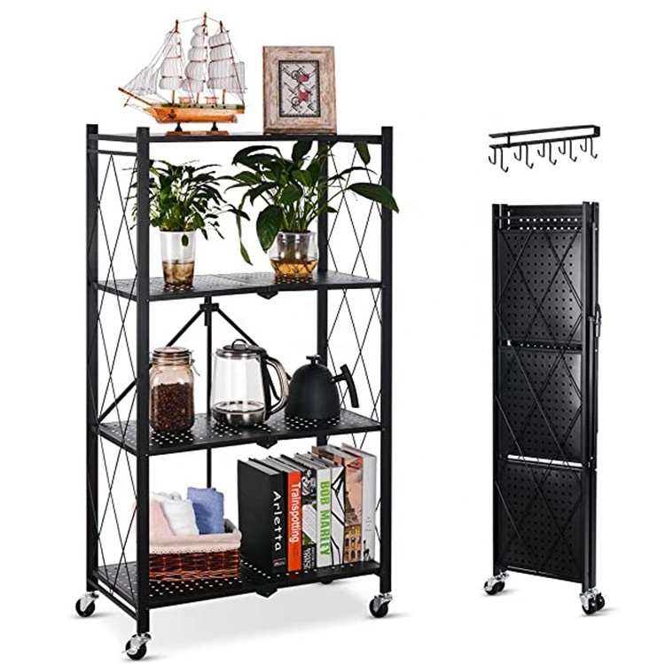 Modern Utility 3-Tier Metal Folding Shelf Black White Goods Shelf Home Storage Display Shelves