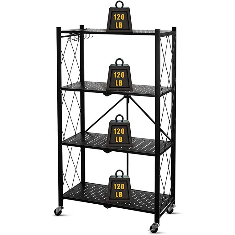 Modern Utility 3-Tier Metal Folding Shelf Black White Goods Shelf Home Storage Display Shelves