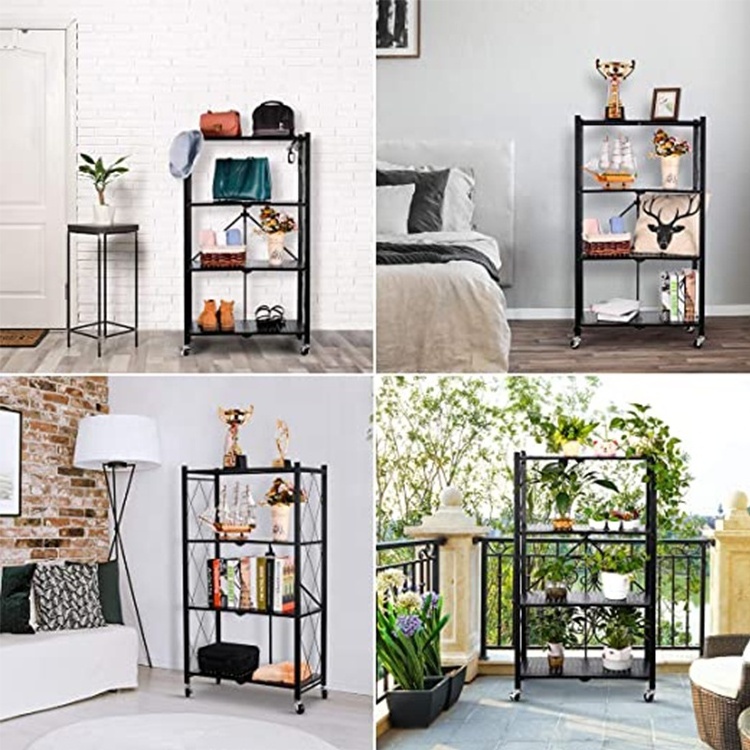 Modern Utility 3-Tier Metal Folding Shelf Black White Goods Shelf Home Storage Display Shelves