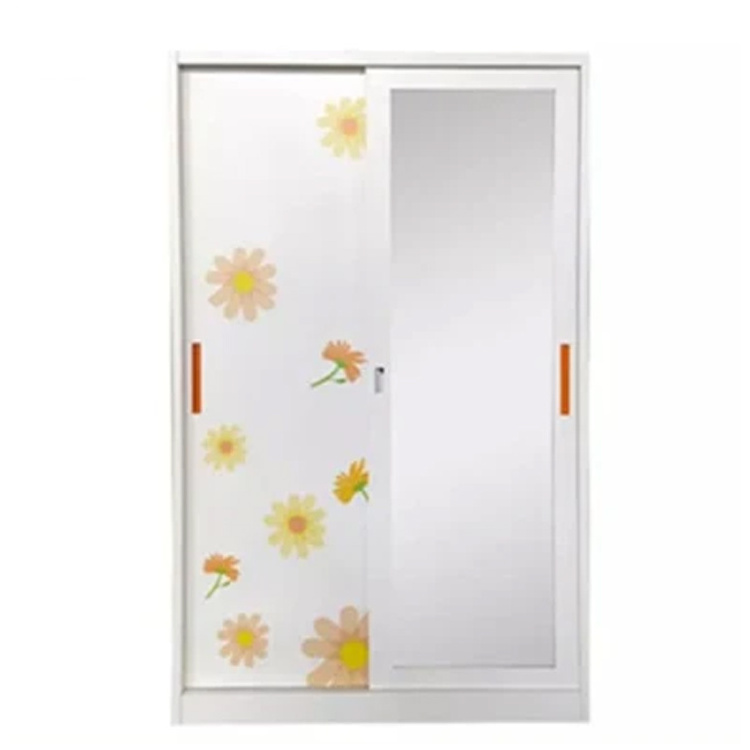 Metal wardrobe sliding doors fireproof locker with mirror iron storage wardrobe cabinet bedroom furniture