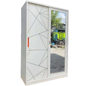 Metal wardrobe sliding doors fireproof locker with mirror iron storage wardrobe cabinet bedroom furniture