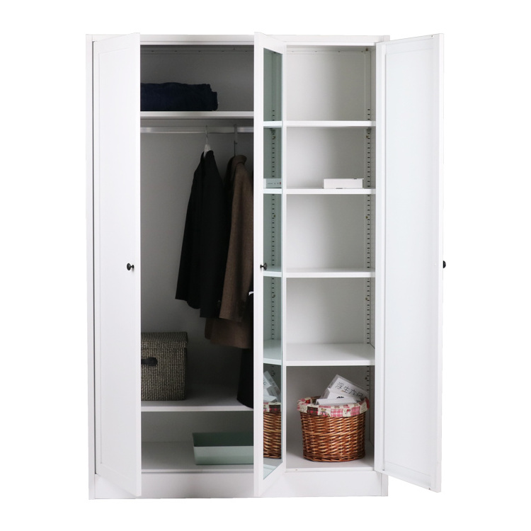 Multi-purpose Steel Hanging Clothes Storage Cabinet 3 Door Metal Steel Wardrobe Closet With Mirror