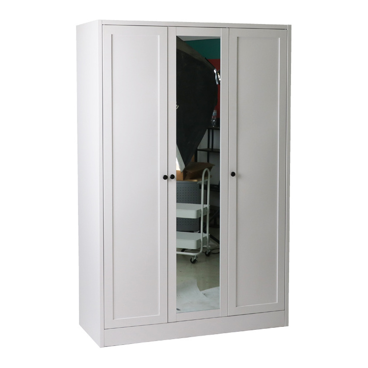 Multi-purpose Steel Hanging Clothes Storage Cabinet 3 Door Metal Steel Wardrobe Closet With Mirror