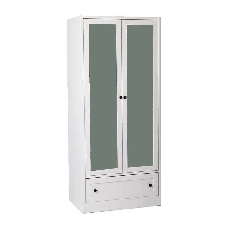 Modern Metal Silding Door White Wardrobe drawers  Closet Cloth Clothes Cabinet With Mirror For Bedroom