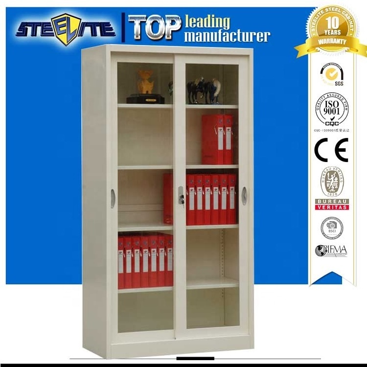 Office furniture 2 swing glass door filing` cabinet steel metal with adjustable shelf plastic safety lock