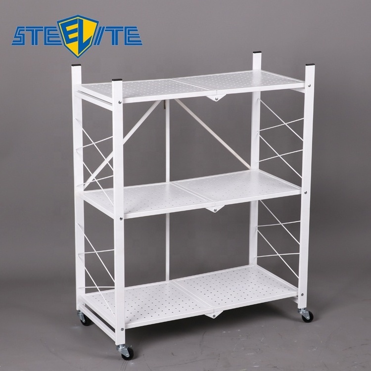 Factory Direct Balcony Furniture Folding Wheeled Storage Rack Detachable Shelves